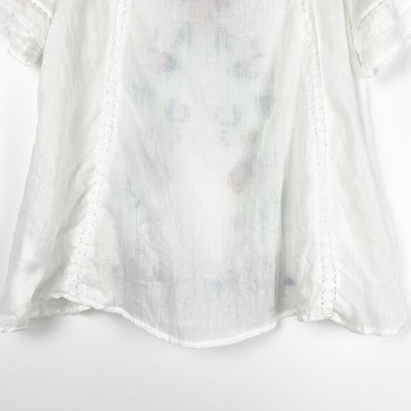 Umgee Short Sleeve Embroidered Blouse White Floral Oaxaca Peasant Womens Size M - Picture 10 of 12